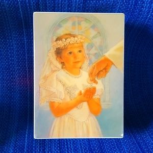 Roman Wooden Musical Jewelry Box  Girls First Communion Lords Prayer